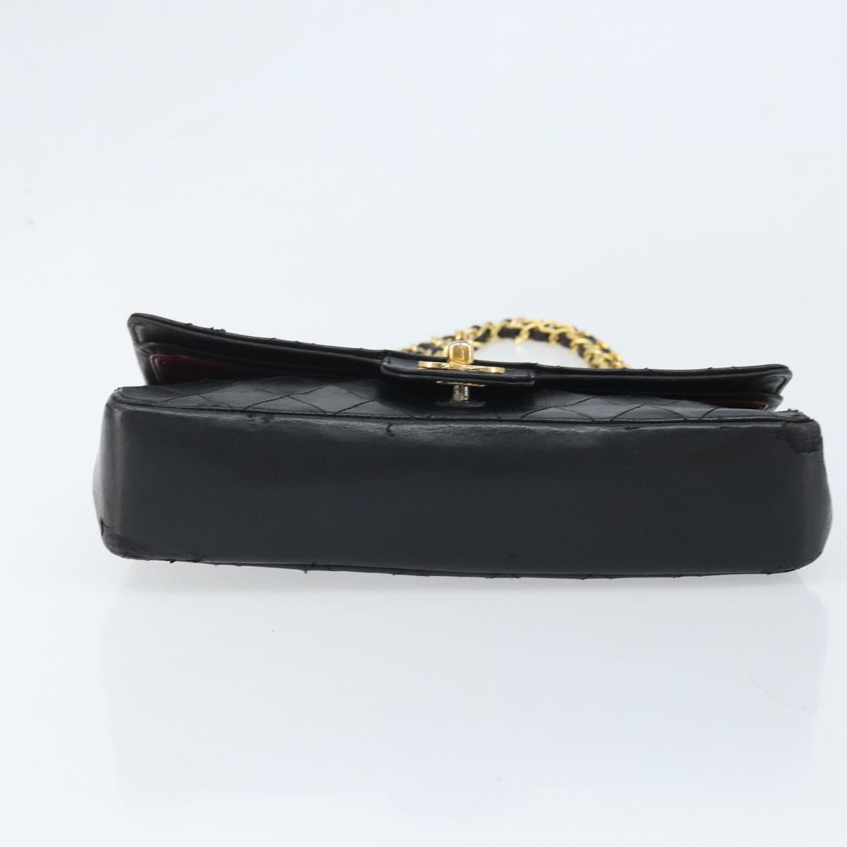 CHANEL Matelasse 25 Double Flap Chain Bag Lamb Skin Gold Black CC