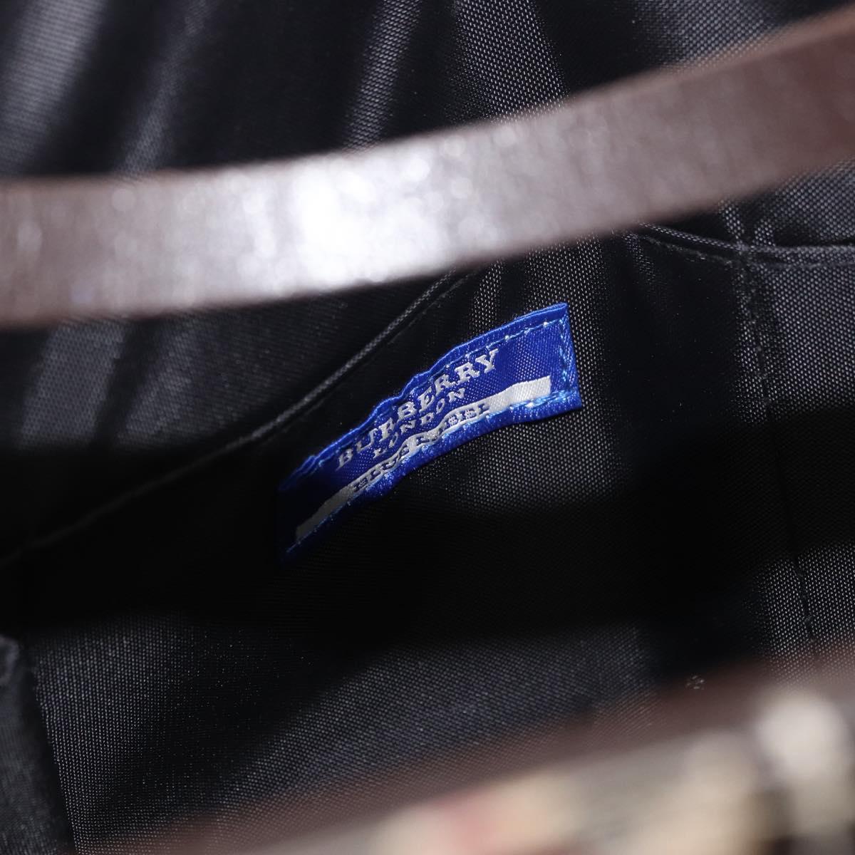 BURBERRY Nova Check Blue Label Hand Bag Nylon Beige Silver Auth
