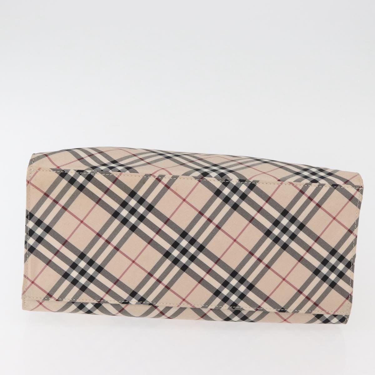 BURBERRY Nova Check Blue Label Hand Bag Nylon Beige Silver Auth