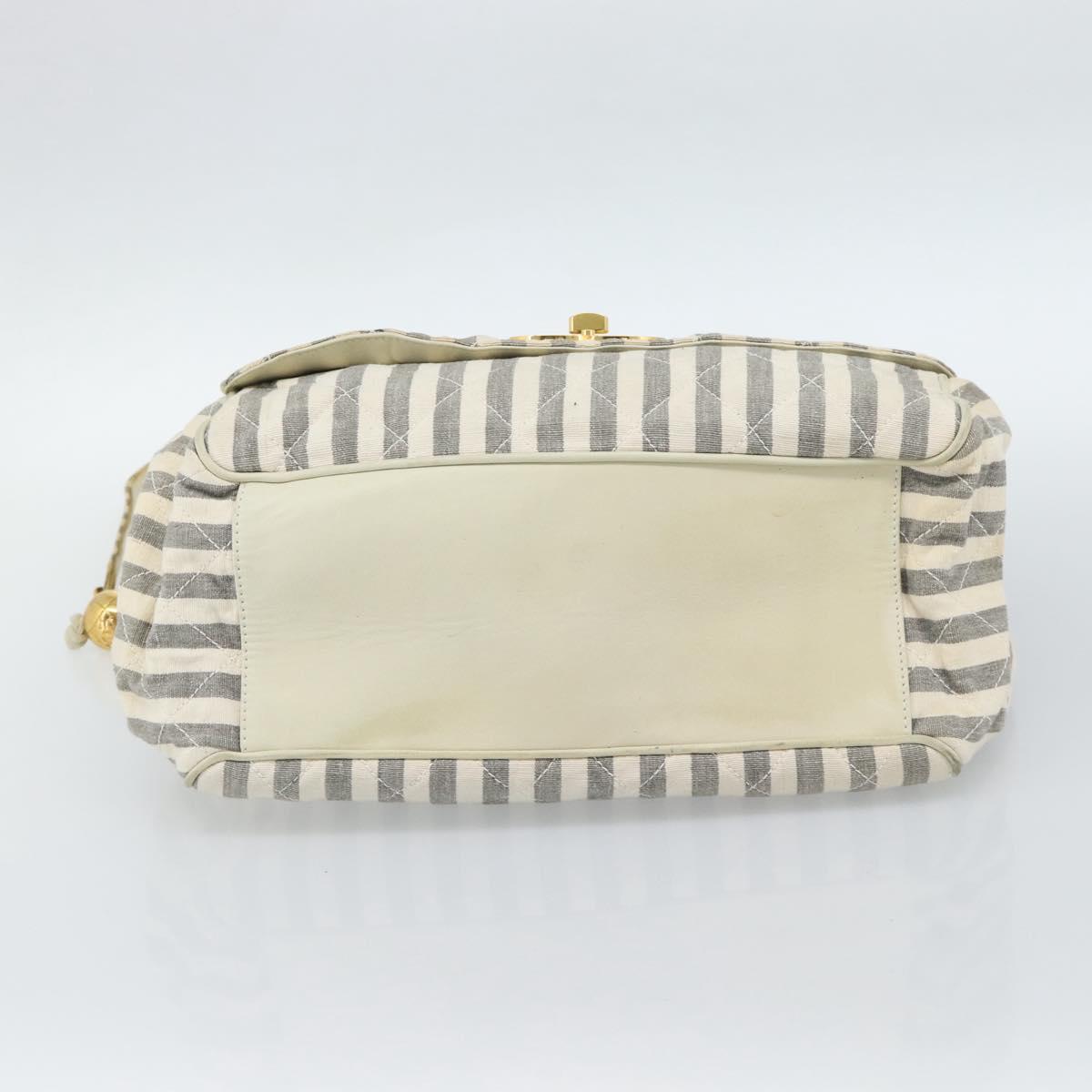CHANEL Striped Matelasse Chain Shoulder Bag Canvas White  Chanel Chain Shoulder Bag Matelasse Stripe main image 0