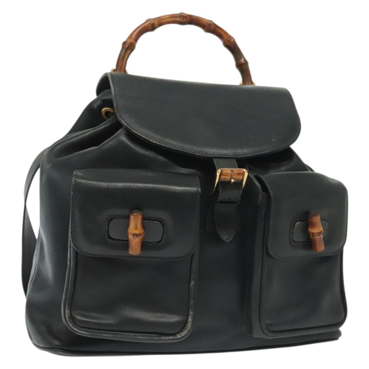 GUCCI Bamboo Backpack Leather Black Gold 003 2058 0016 Auth  display picture 2