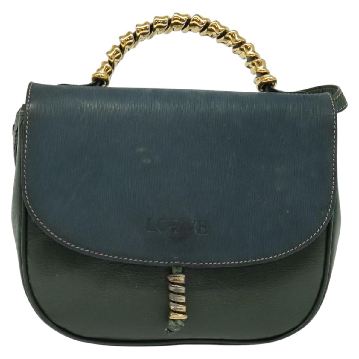LOEWE Velazquez Hand Bag Leather 2way Green Gold Auth ep10716 | eBay