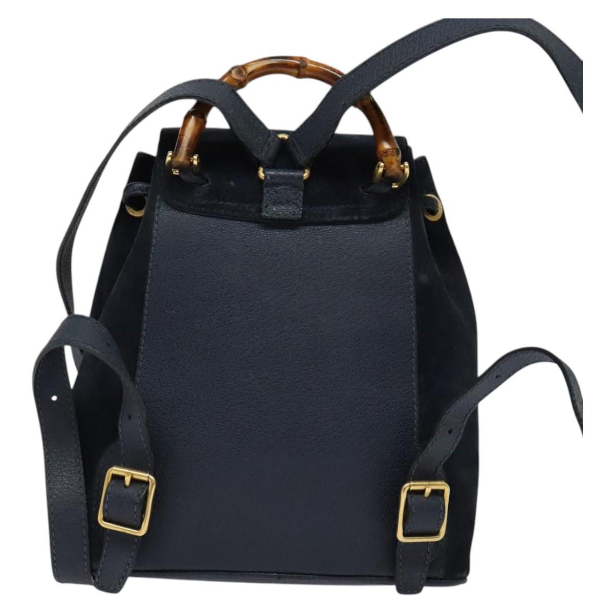 GUCCI Bamboo Backpack Suede Navy Gold 003 2034 0030 Auth 