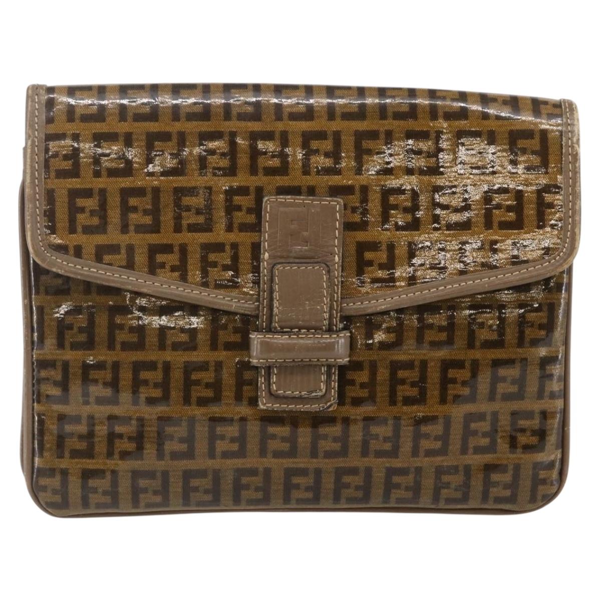 FENDI Zucchino Canvas Shoulder Bag Coated Canvas Beige Auth