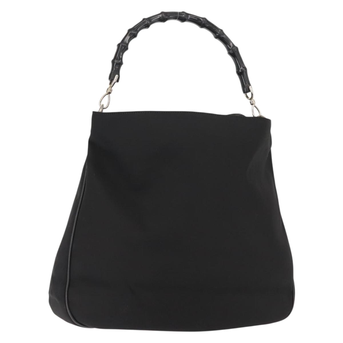 GUCCI Bamboo Hand Bag Nylon Black Silver 001 1577 3754 Auth