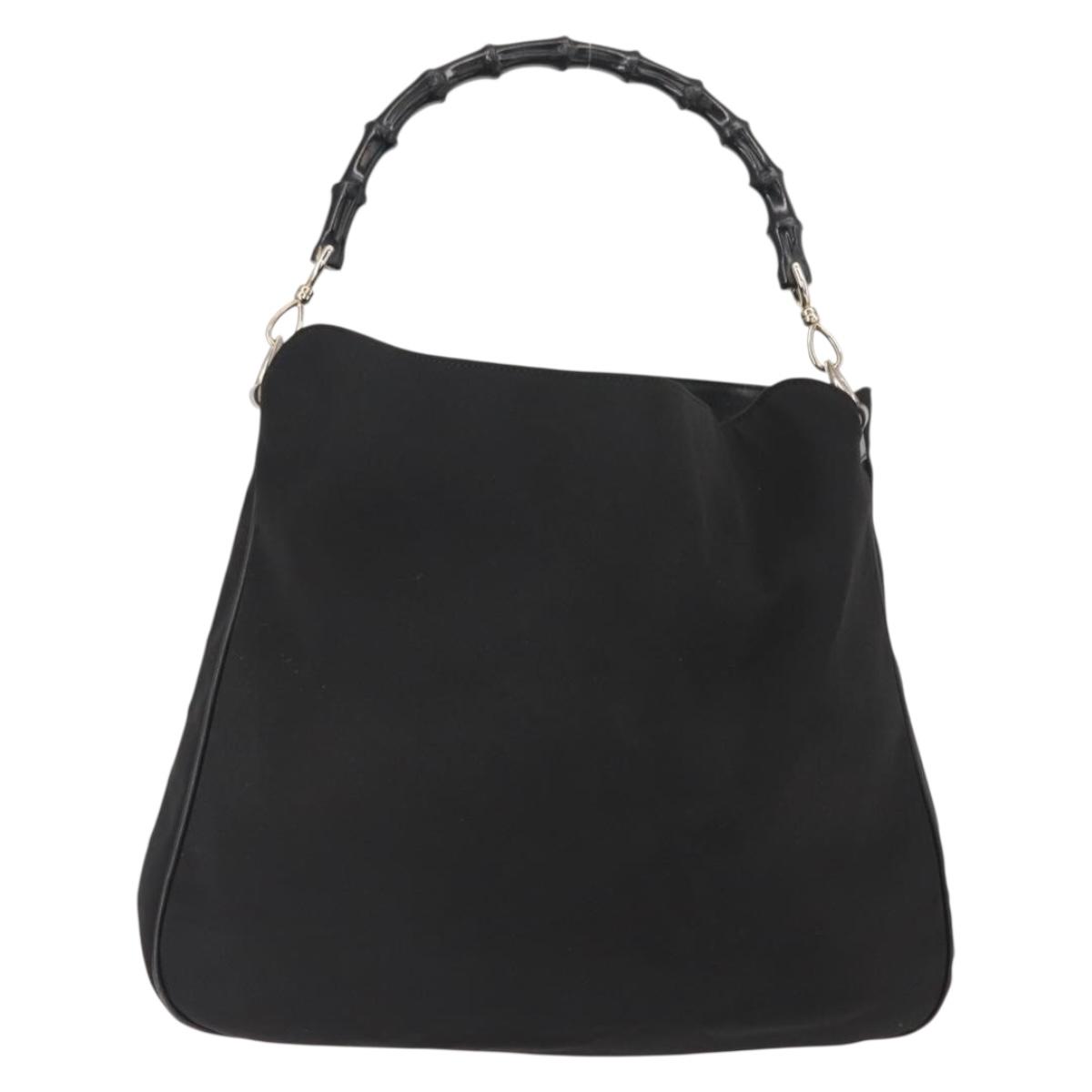 GUCCI Bamboo Hand Bag Nylon Black Silver 001 1577 3754 Auth