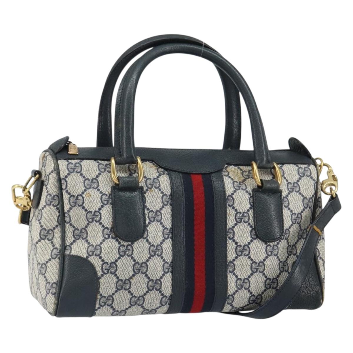 GUCCI GG Supreme Sherry Line Bag PVC 2way Navy Red gold 002 39