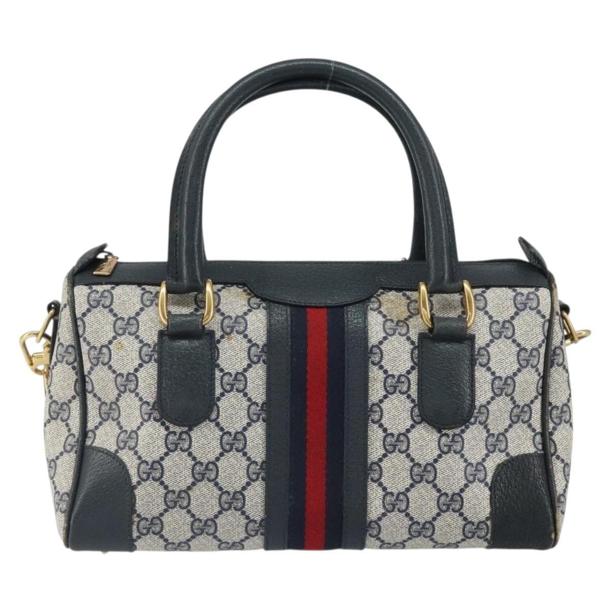 GUCCI GG Supreme Sherry Line Bag PVC 2way Navy Red gold 002 39