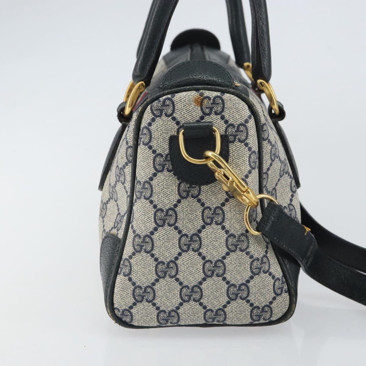 【GUCCI】ボストンバッグ　GGスプリーム　ゴールド金具　PVC ネイビー GUCCI GG Supreme Sherry Line Bag PVC 2way Navy Red gold 002 39