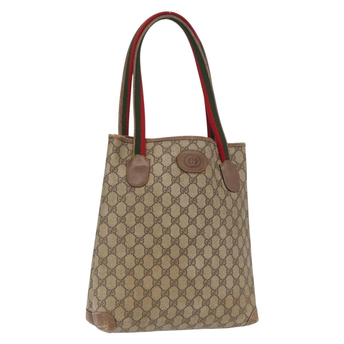 GUCCI GG Canvas Web Sherry Line Tote Bag PVC Beige 58 02 4889 Auth