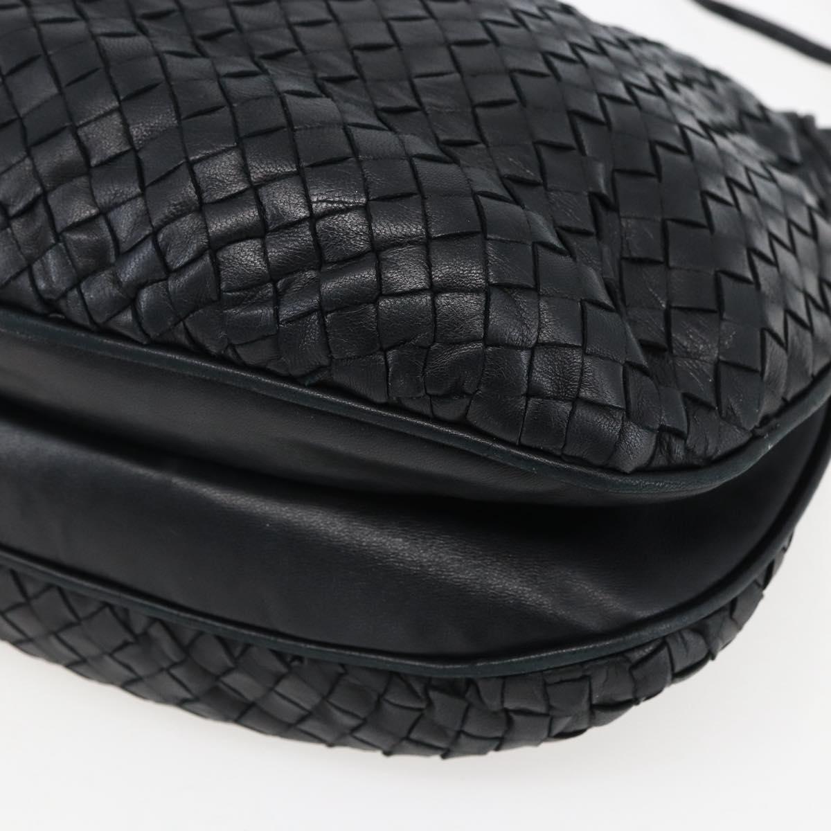 BOTTEGA VENETA INTRECCIATO Shoulder Bag Leather Black Gold Auth
