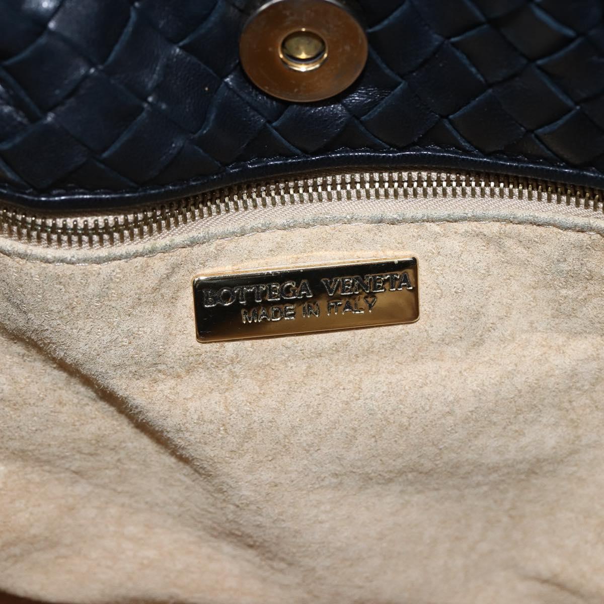 BOTTEGA VENETA INTRECCIATO Shoulder Bag Leather Black Gold Auth