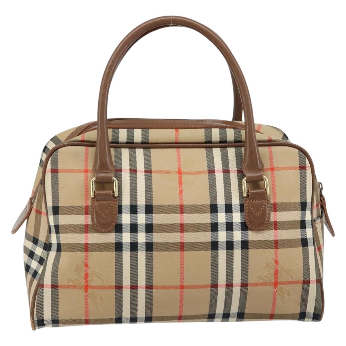 BURBERRY Nova Check Boston Bag Canvas Leather Beige Gold Auth
