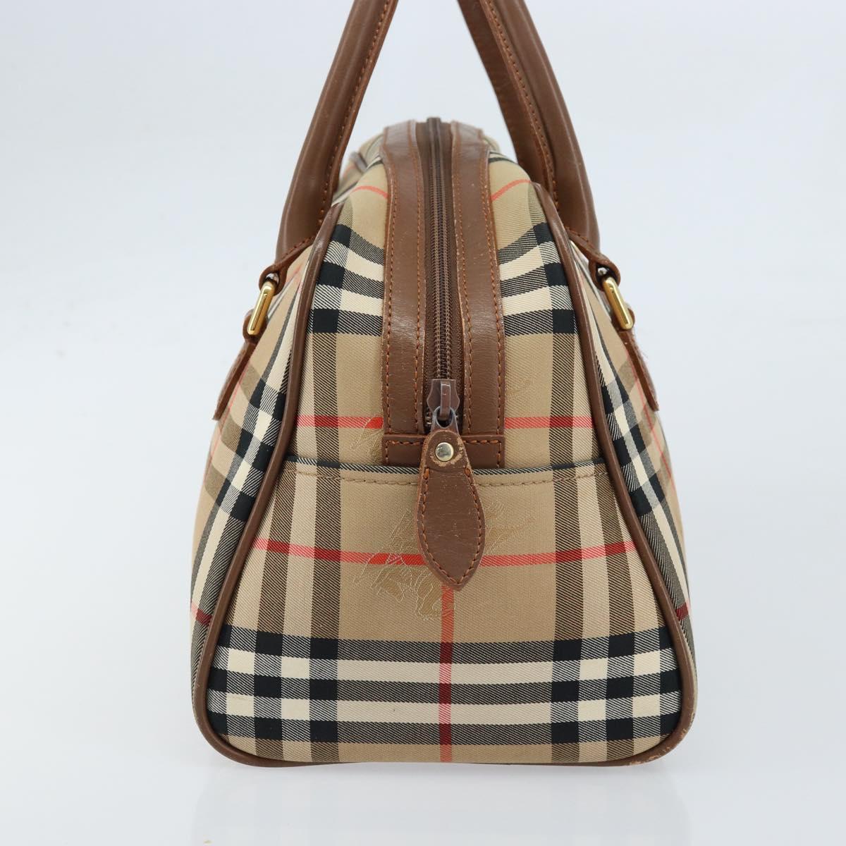 BURBERRY Nova Check Boston Bag Canvas Leather Beige Gold Auth