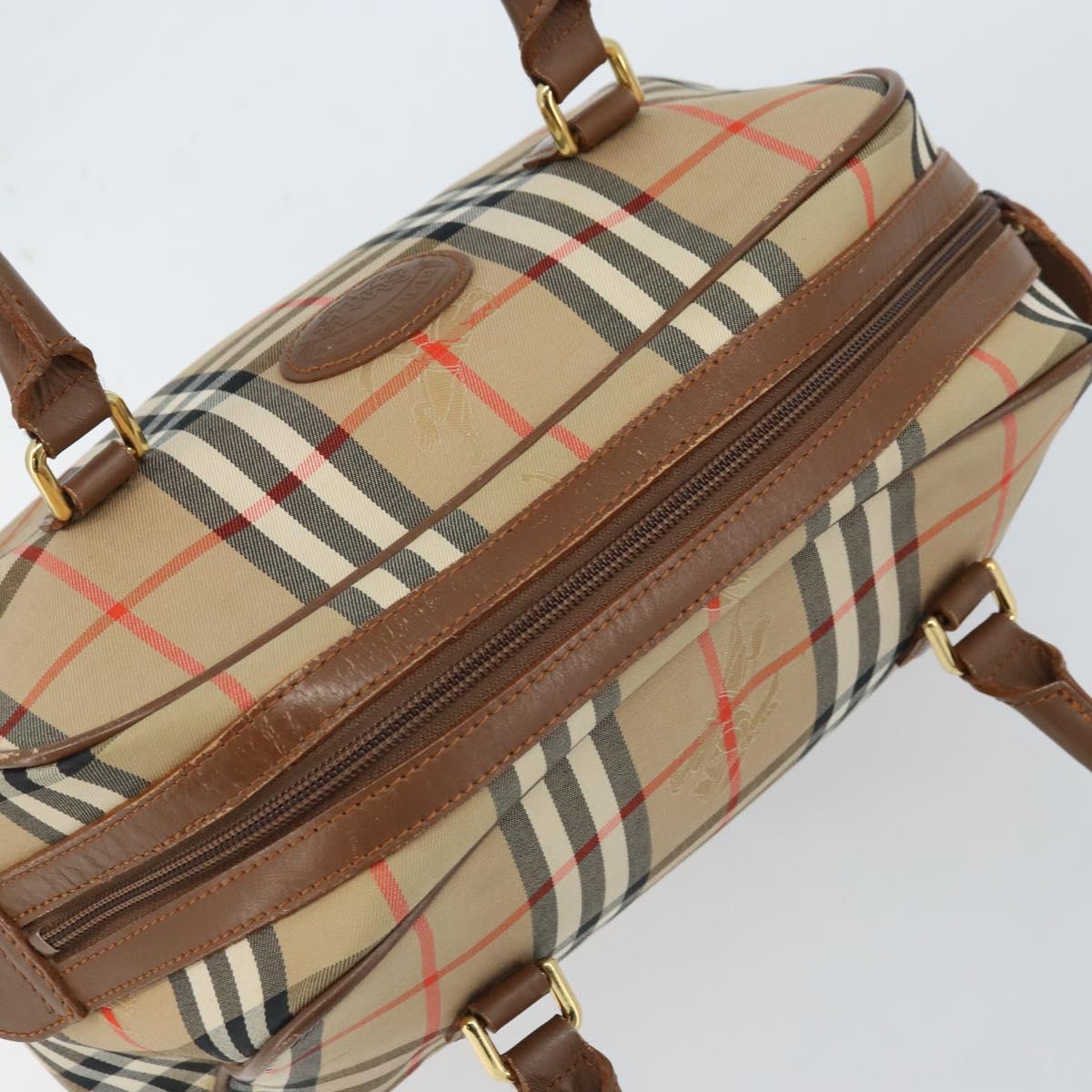 BURBERRY Nova Check Boston Bag Canvas Leather Beige Gold Auth