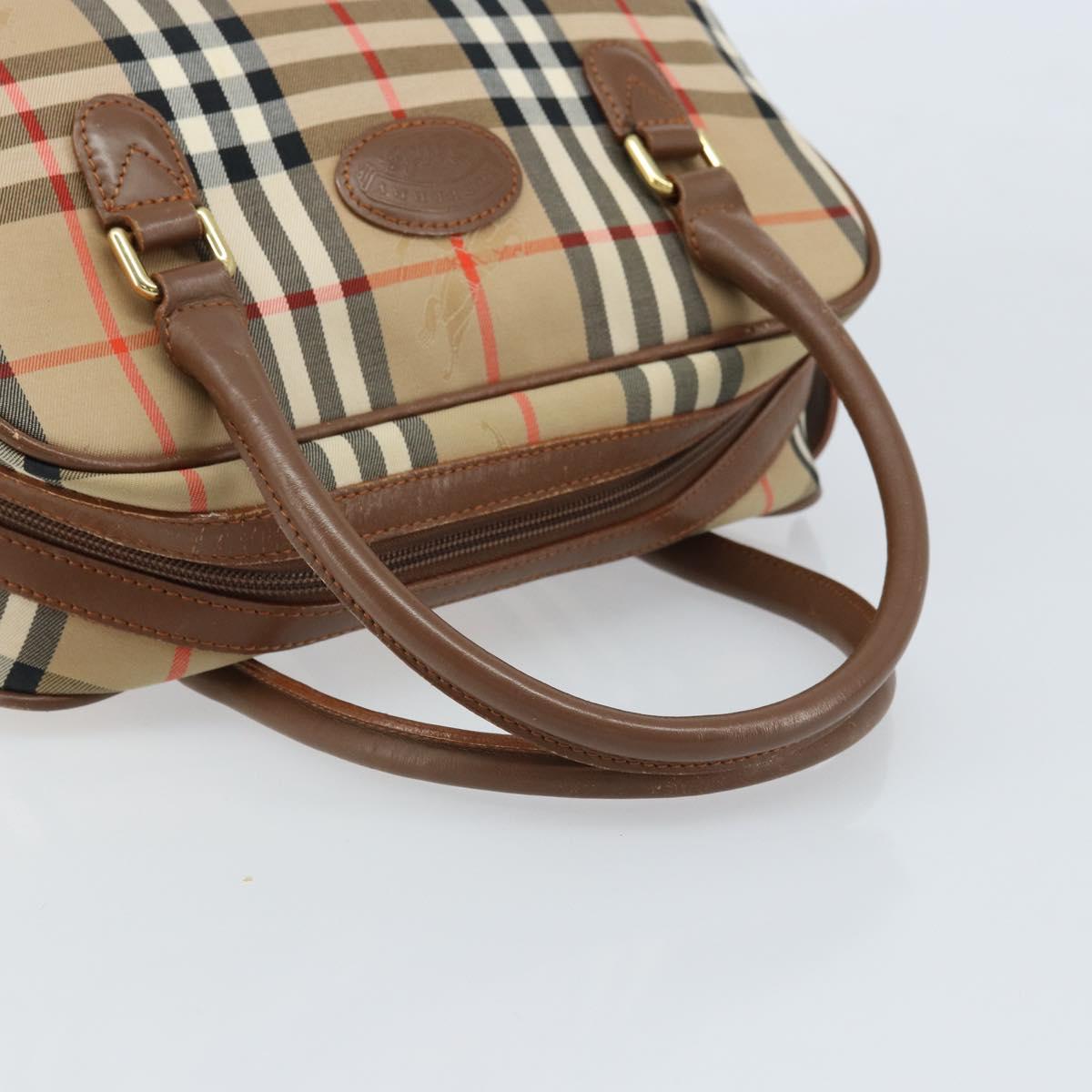 BURBERRY Nova Check Boston Bag Canvas Leather Beige Gold Auth