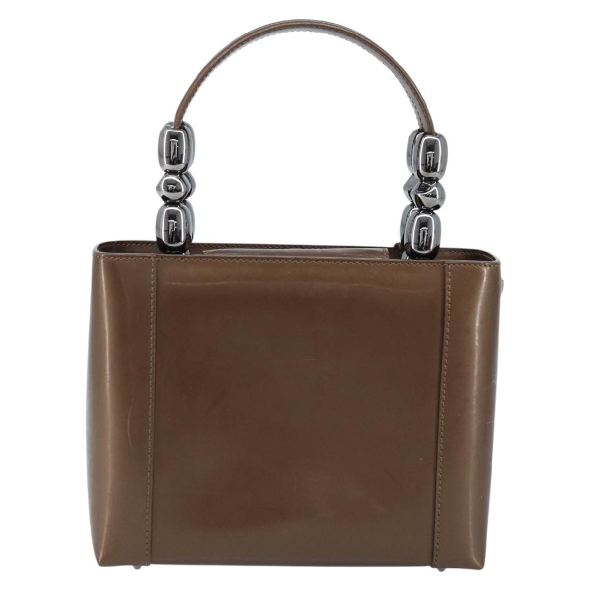 Christian Dior Maris Pearl Hand Bag Patent leather Brown Silver