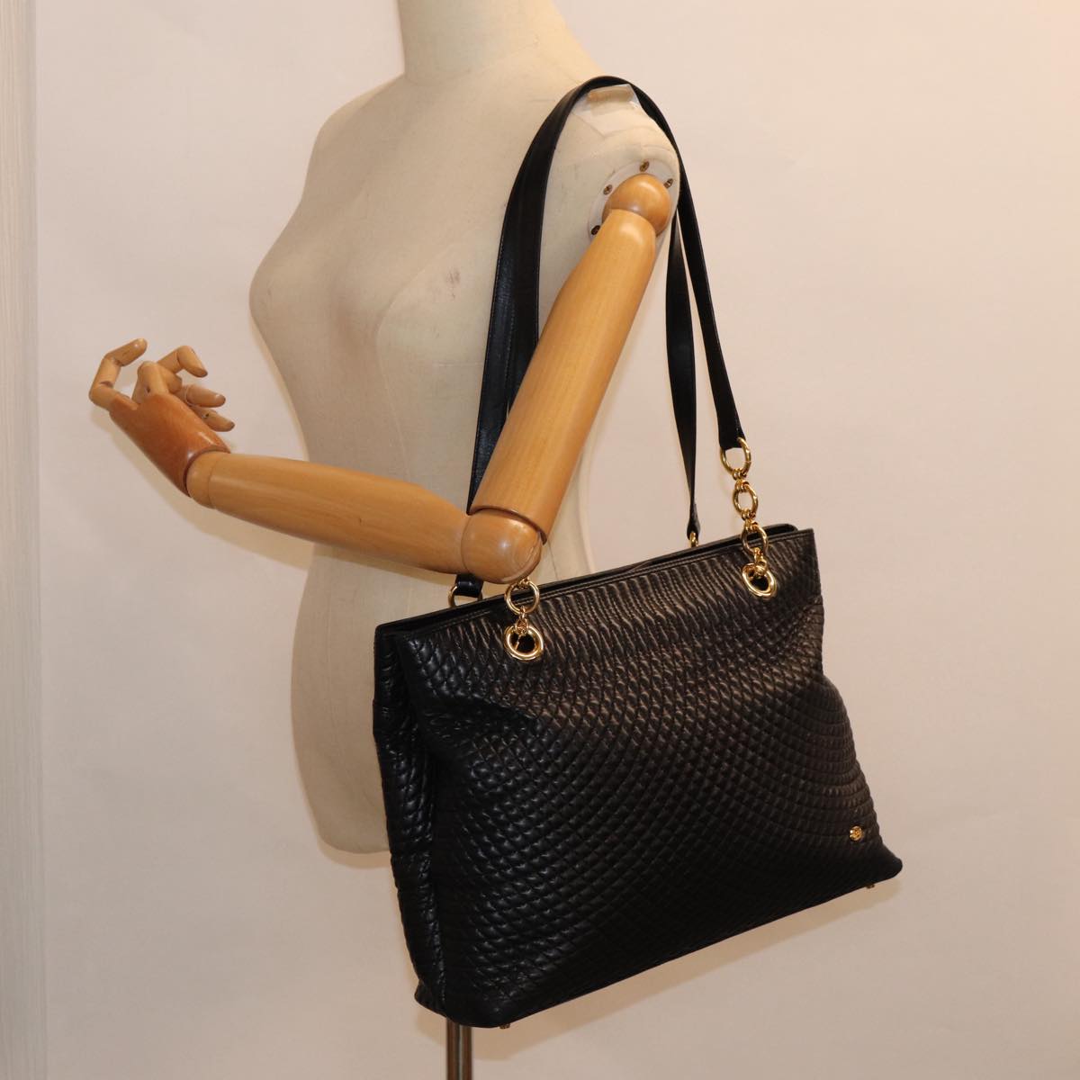 BALLY Tote Bag Leather Black Gold Auth ep5456 | eBay
