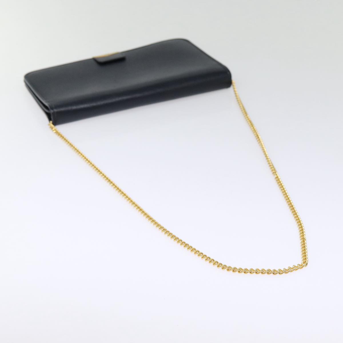 Christian Dior Chain Shoulder Bag Leather Black Gold Auth
