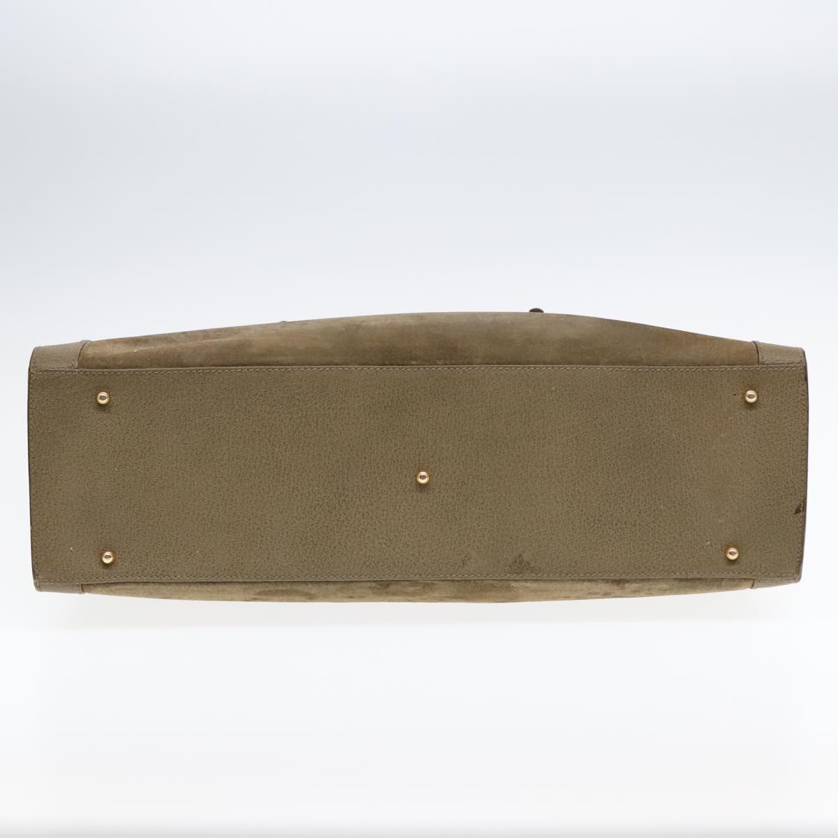 GUCCI Bamboo Hand Bag Suede Khaki Gold 002 1186 0259 Auth