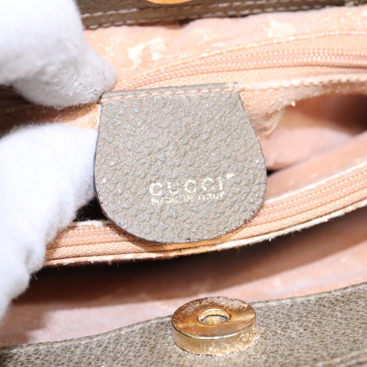 GUCCI Bamboo Hand Bag Suede Khaki Gold 002 1186 0259 Auth