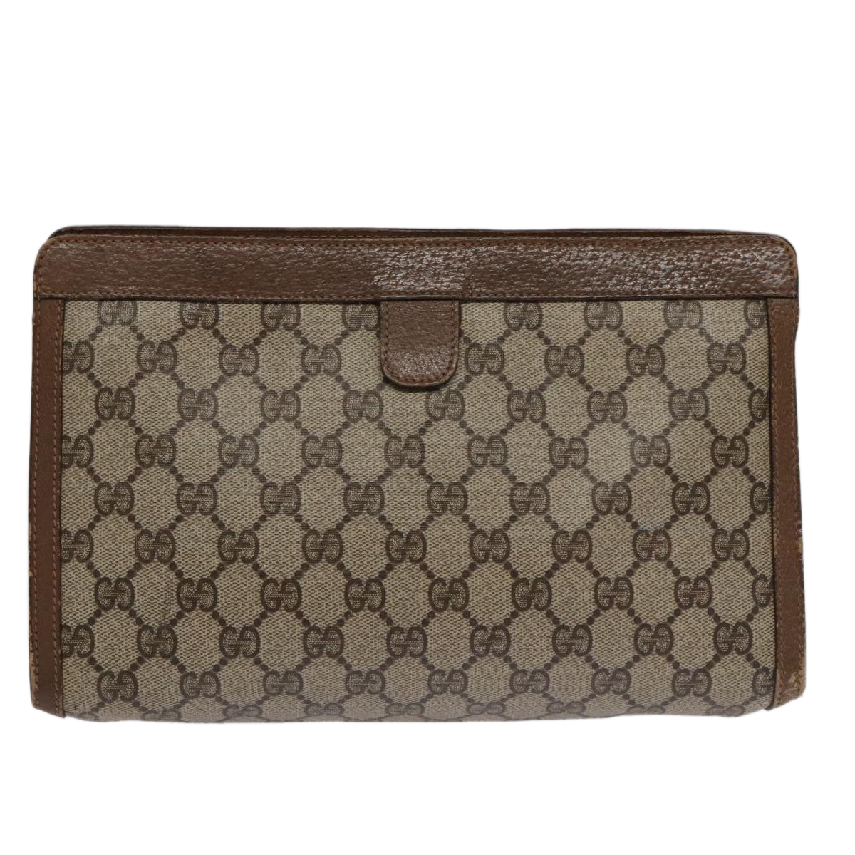 GUCCI GG Supreme Web Sherry Line Clutch Bag PVC Beige Red 89