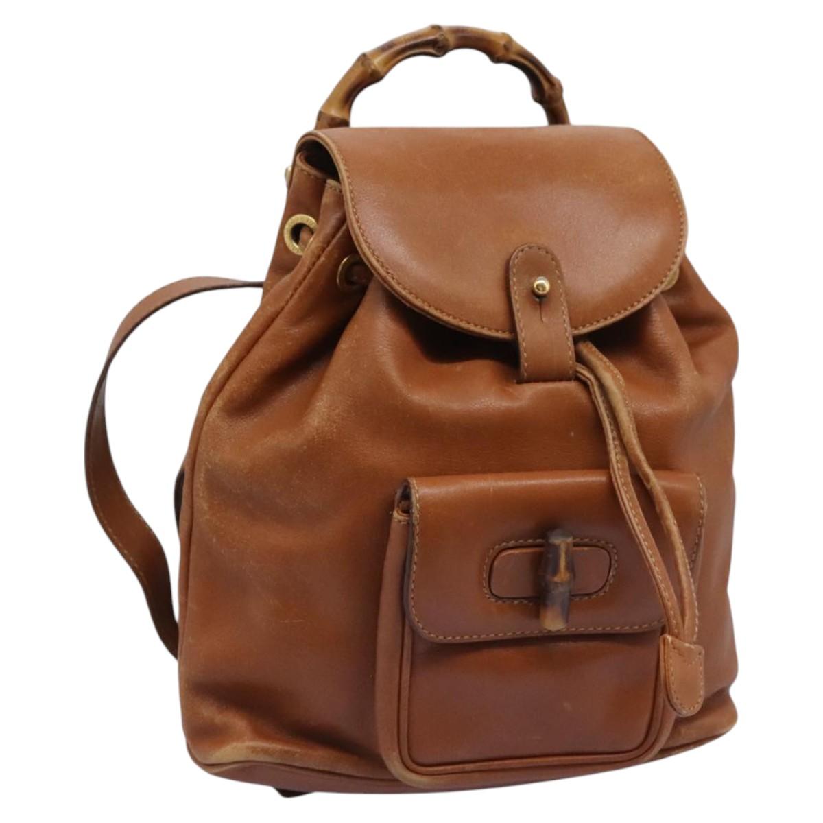 GUCCI Bamboo Backpack Leather Brown Gold 003 2058 0030 Auth  display picture 1