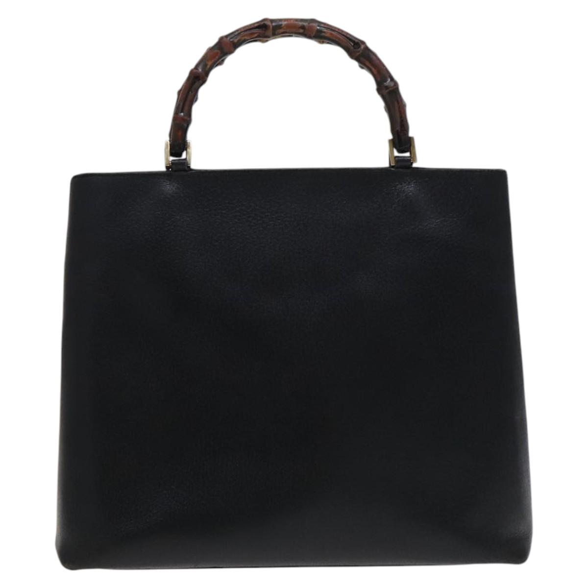 GUCCI Bamboo Hand Bag Leather Black Gold 002 0505 Auth