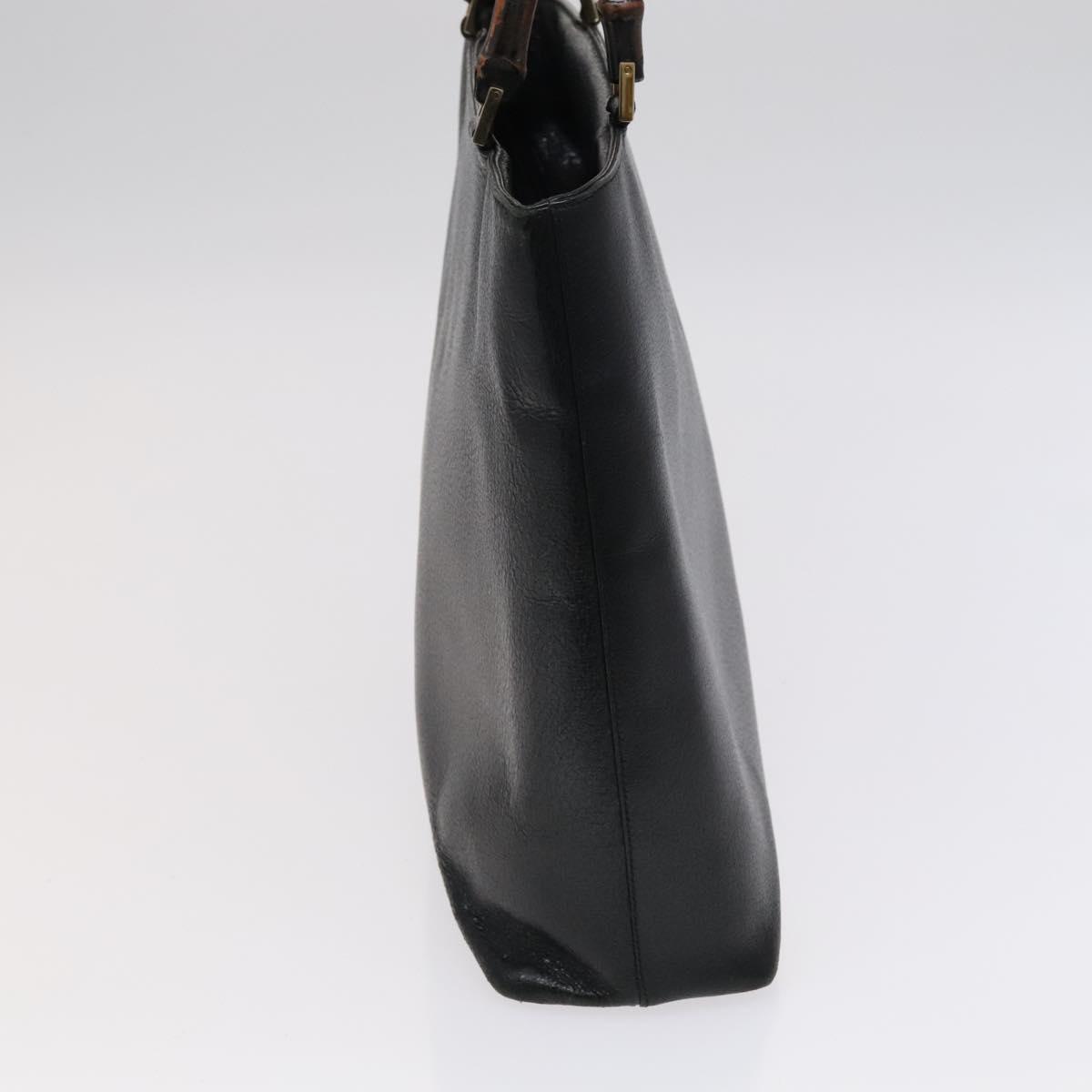 GUCCI Bamboo Hand Bag Leather Black Gold 002 0505 Auth