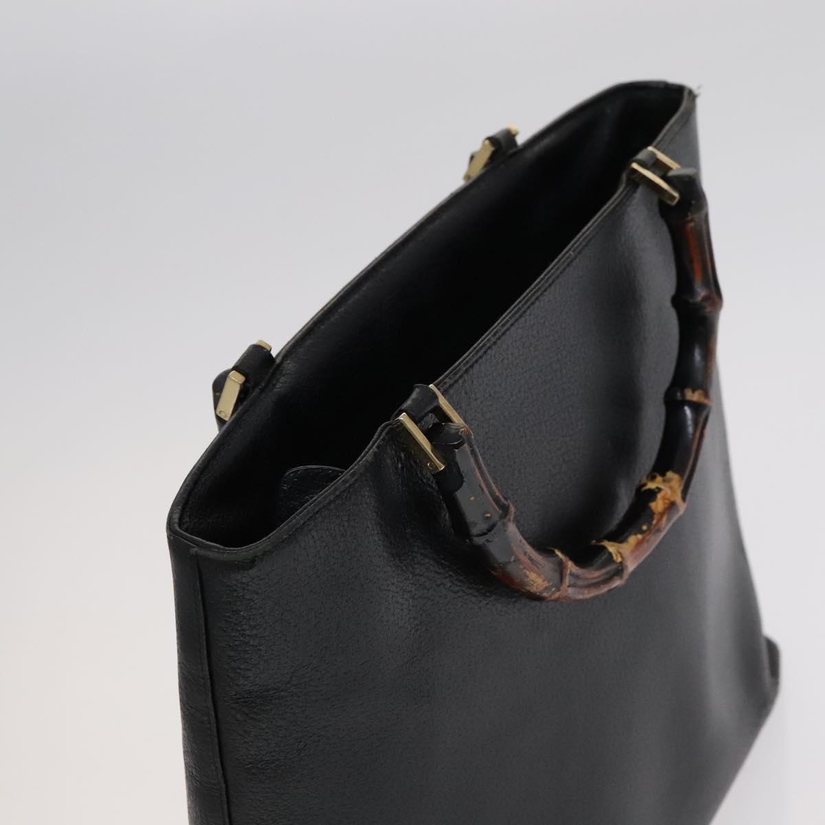 GUCCI Bamboo Hand Bag Leather Black Gold 002 0505 Auth