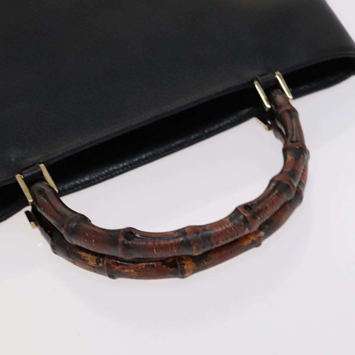 GUCCI Bamboo Hand Bag Leather Black Gold 002 0505 Auth