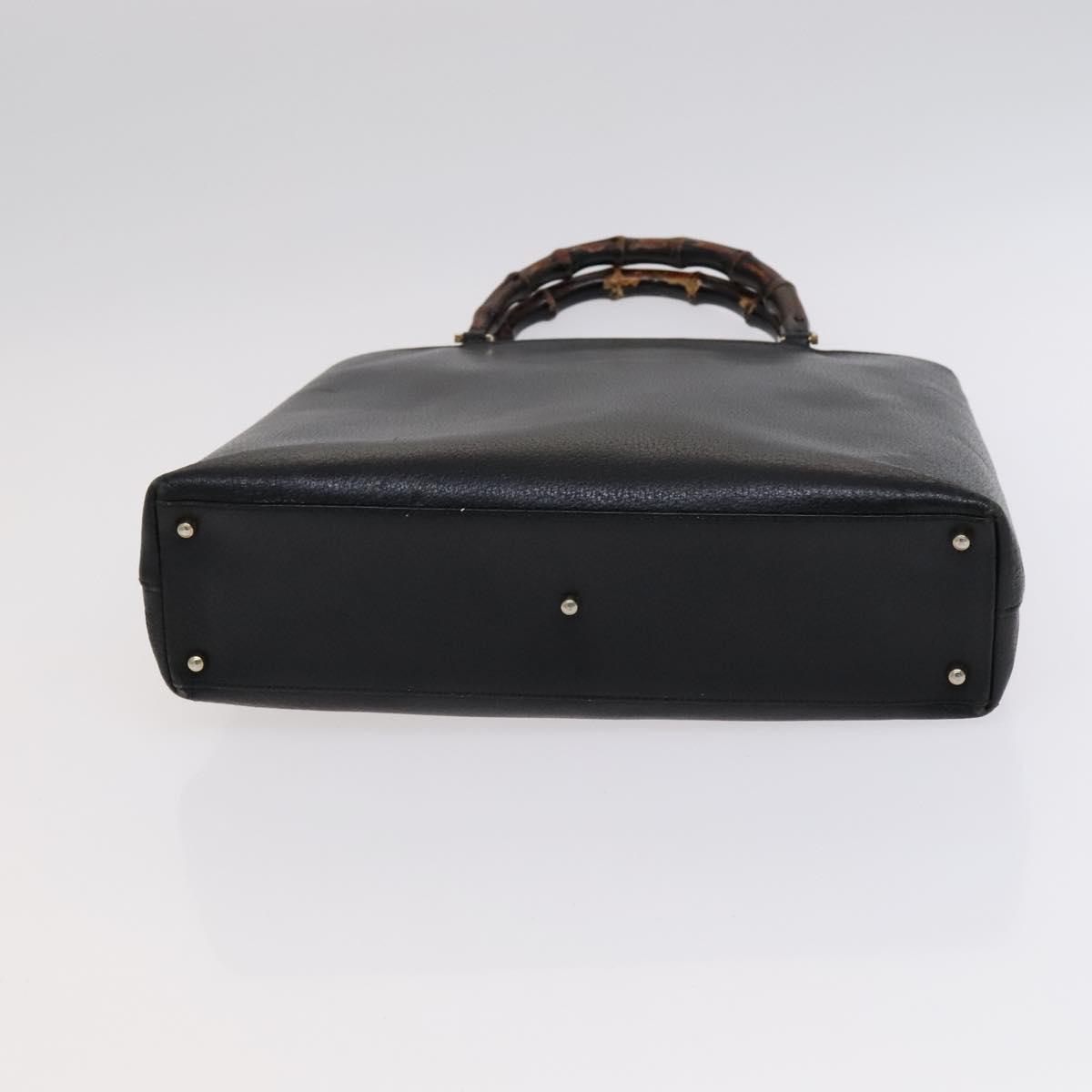 GUCCI Bamboo Hand Bag Leather Black Gold 002 0505 Auth