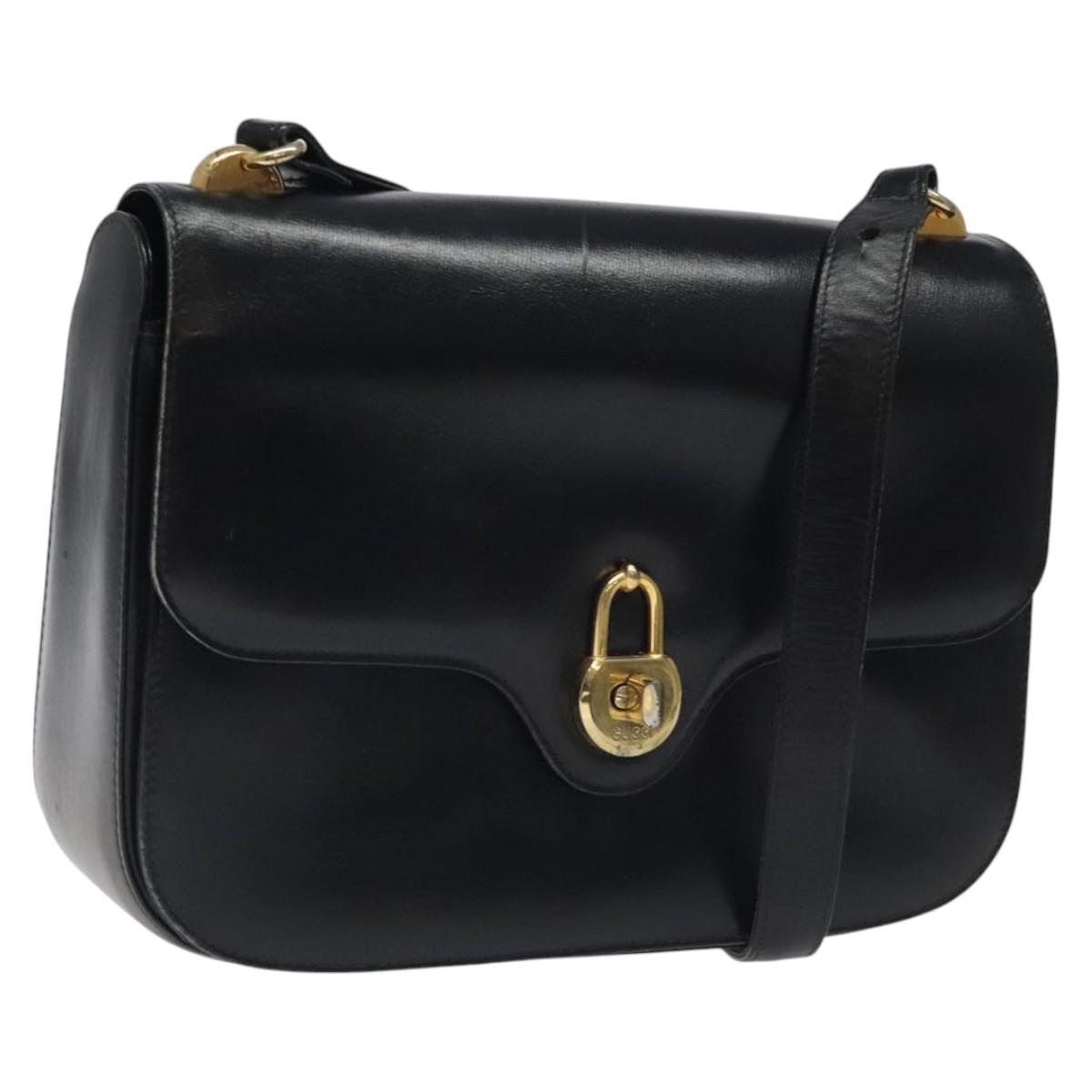 GUCCI Shoulder Bag Leather Black Gold Auth ep8168 | eBay