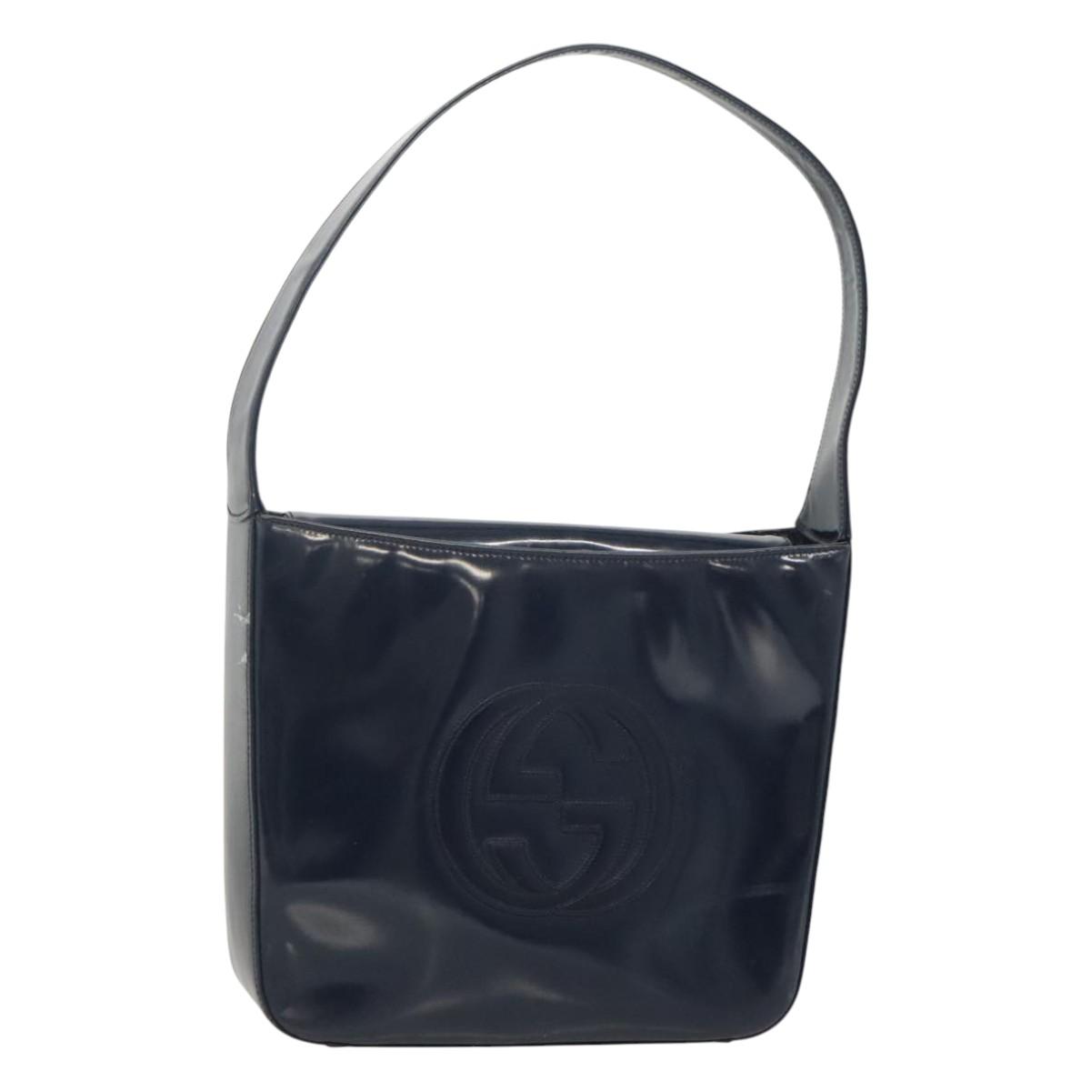 GUCCI Patent leather Shoulder Bag Navy Silver 000 1046 0506