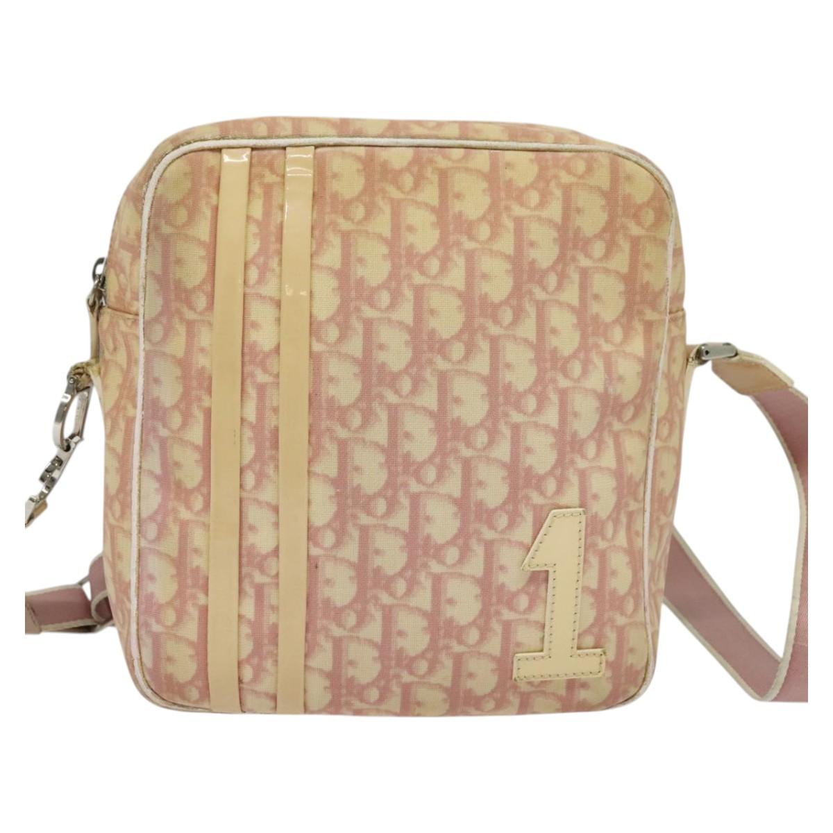 Christian Dior Trotter Canvas Shoulder Bag PVC Pink Silver Auth