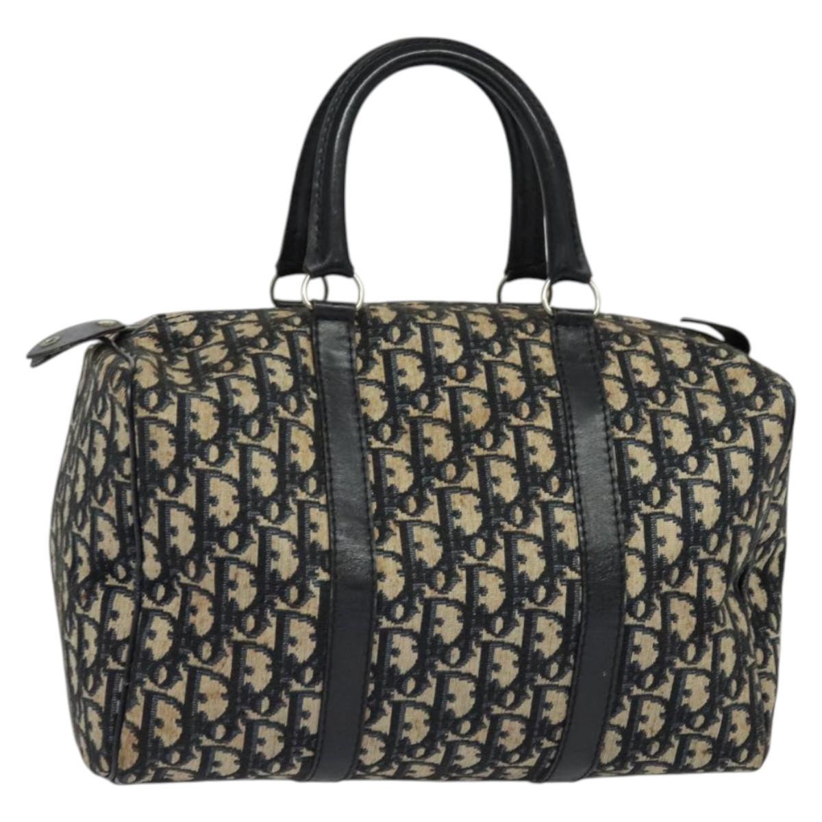 Christian Dior Trotter Canvas Boston Bag Navy Silver Auth ep9707