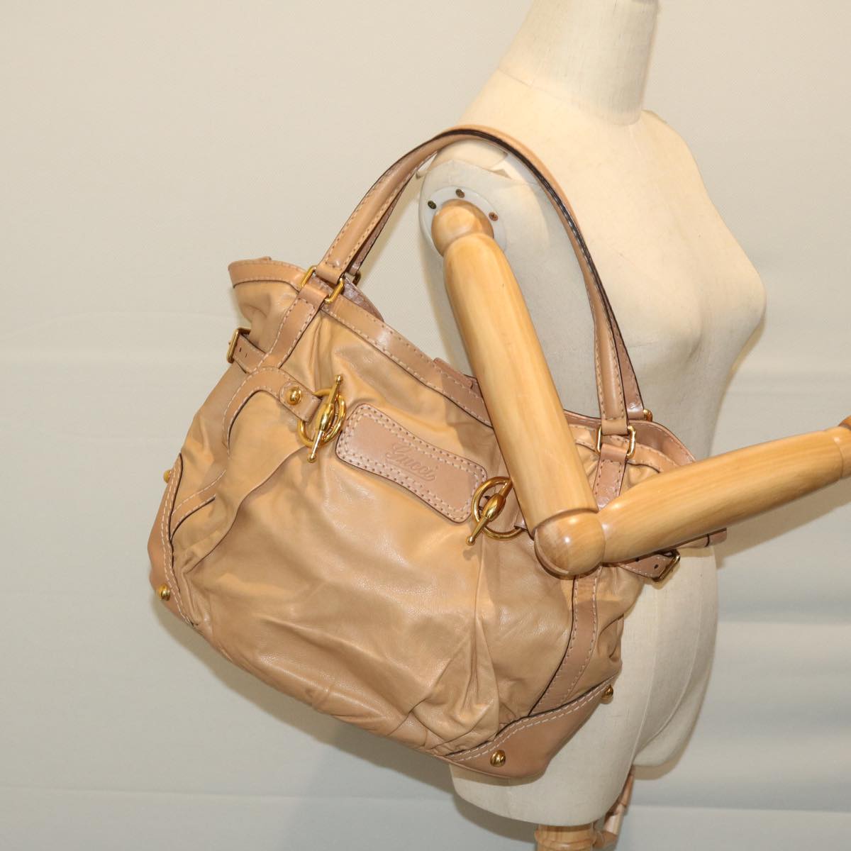 予約販売 GUCCI Horsebit Shoulder Bag Leather Beige 203546 Auth fm3198 ダーツ