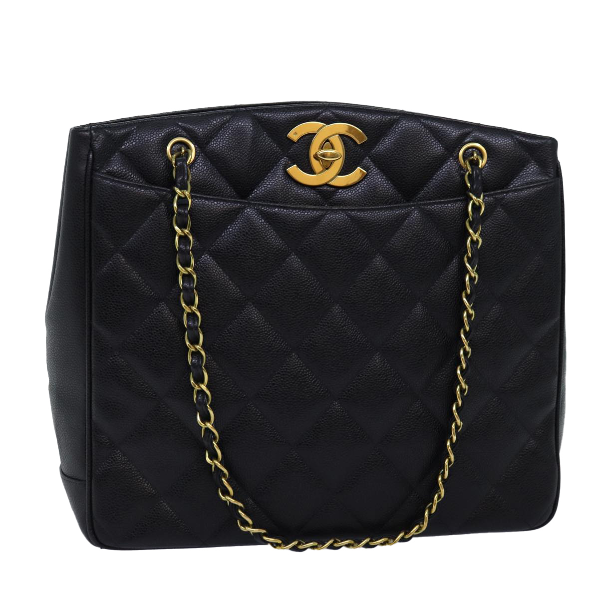 CHANEL Big Matelasse Chain Shoulder Bag Caviar Skin Black CC Auth fm3373A