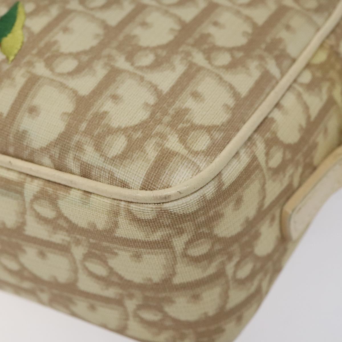 Christian Dior Trotter Canvas Flower Shoulder Bag Beige Silver