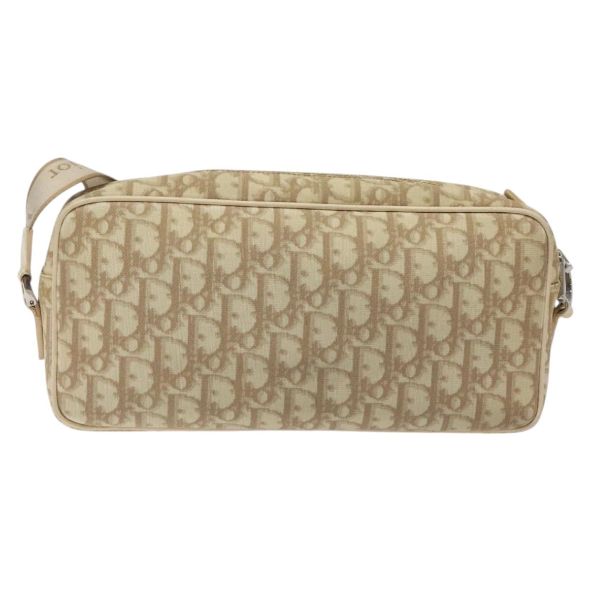 Christian Dior Trotter Canvas Flower Shoulder Bag Beige Silver