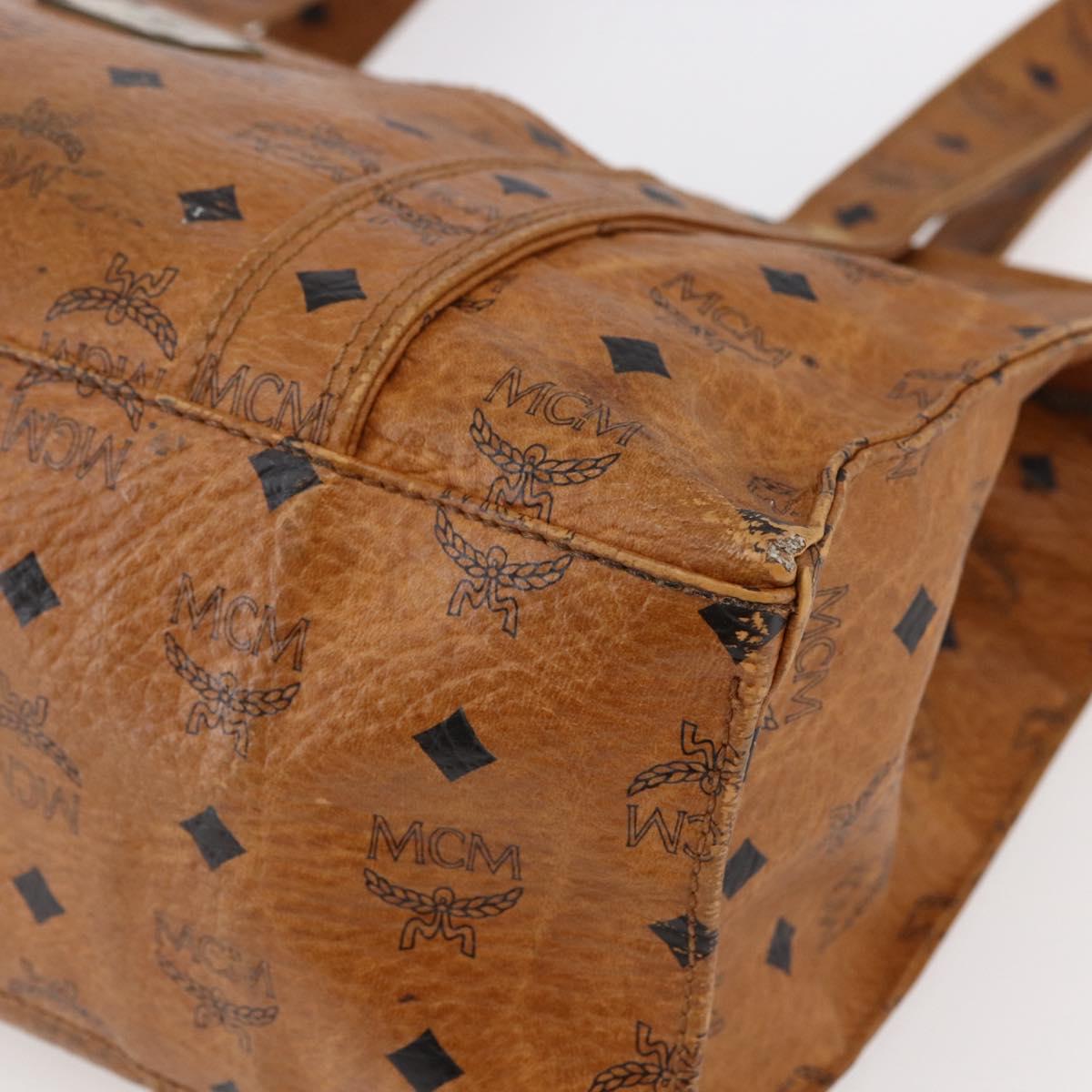 MCM Logogram Vicetos Tote Bag PVC Leather Brown Gold Auth fm4885 