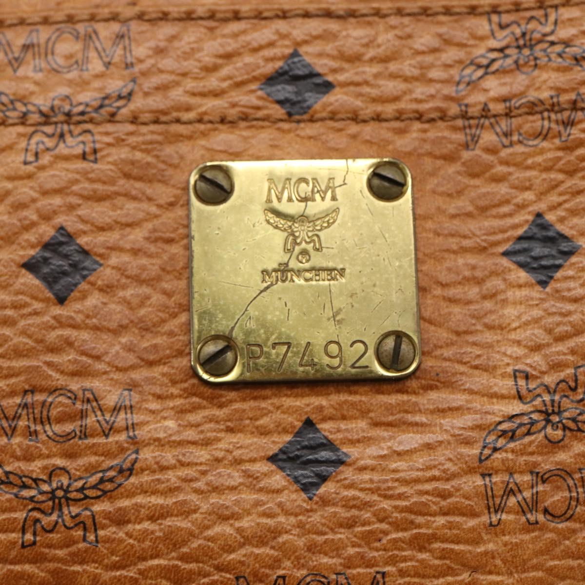 MCM Logogram Vicetos Tote Bag PVC Leather Brown Gold Auth fm4885 