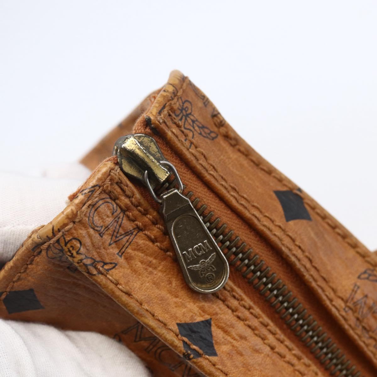 MCM Logogram Vicetos Tote Bag PVC Leather Brown Gold Auth fm4885 