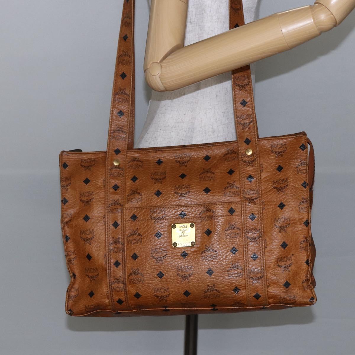 MCM Logogram Vicetos Tote Bag PVC Leather Brown Gold Auth fm4885 