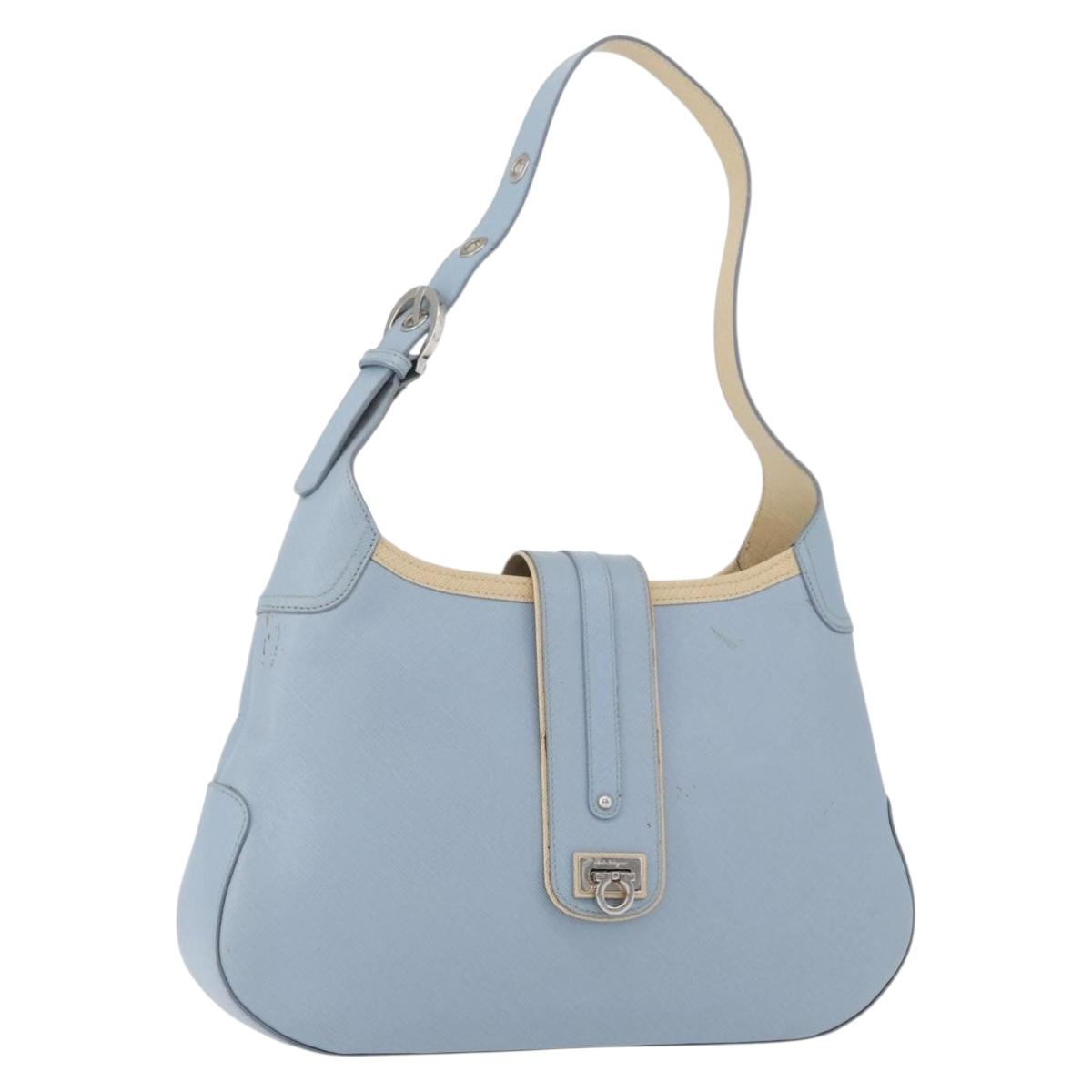 Salvatore Ferragamo Gancini Shoulder Bag Leather Light Blue Silver