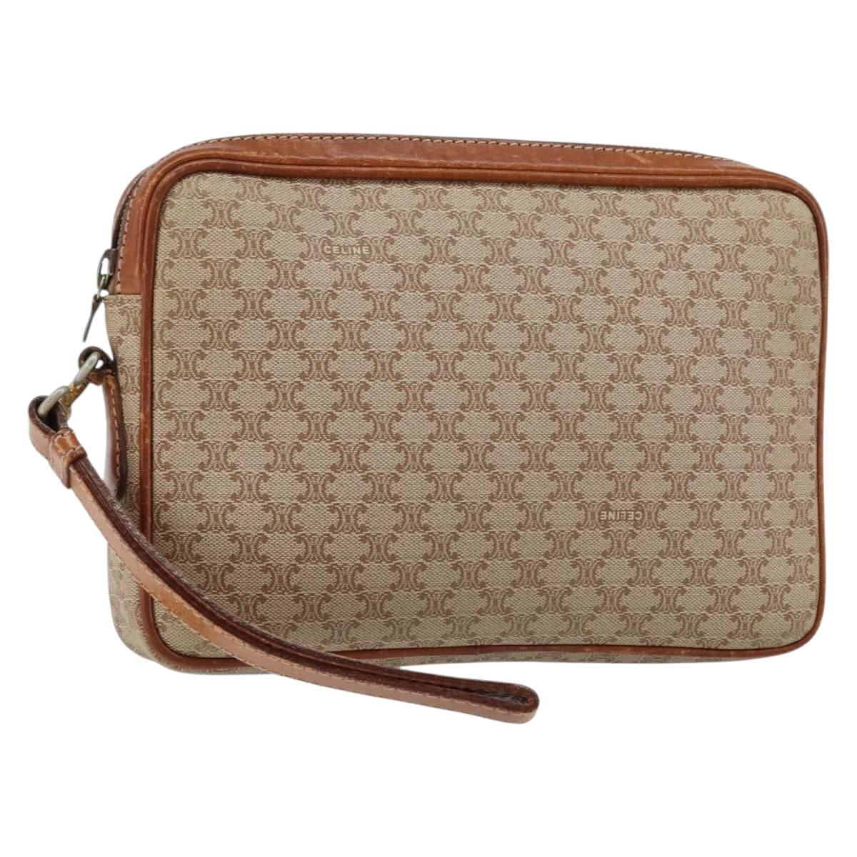 CELINE Macadam Canvas Clutch Bag PVC Beige Gold Auth gh1151 | eBay