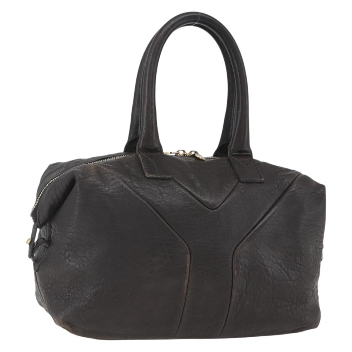 Yves Saint Laurent ボストンバッグ SAINT LAURENT Easy Boston Bag Leather Dark Brown Gold Auth gh1693