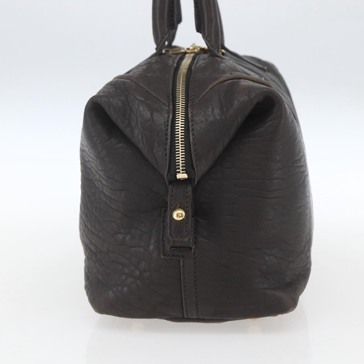 SAINT LAURENT Easy Boston Bag Leather Dark Brown Gold Auth gh1693