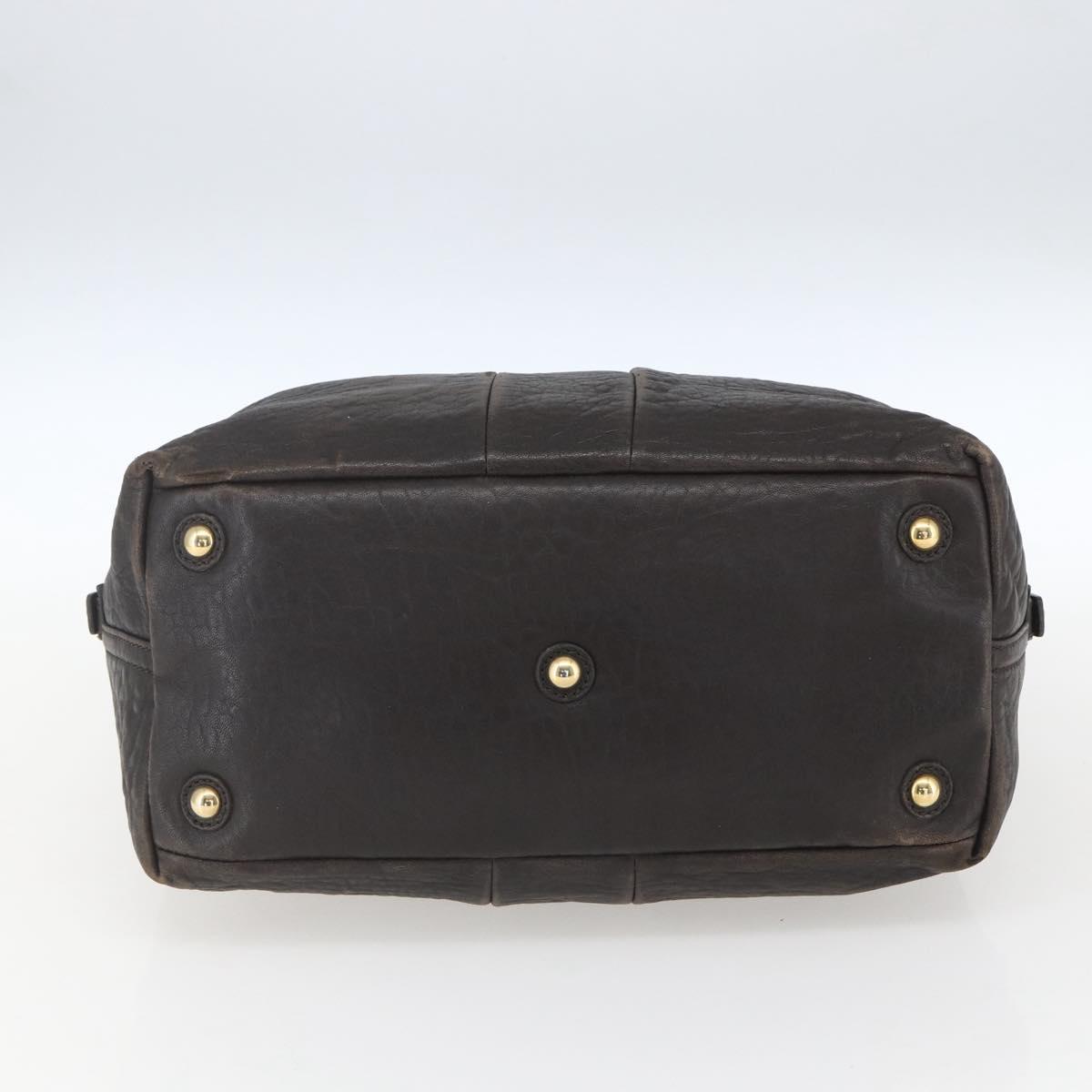 SAINT LAURENT Easy Boston Bag Leather Dark Brown Gold Auth gh1693