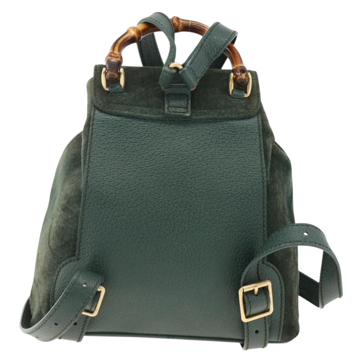 GUCCI Bamboo Backpack Suede Leather Green Gold Auth gh1772 | eBay